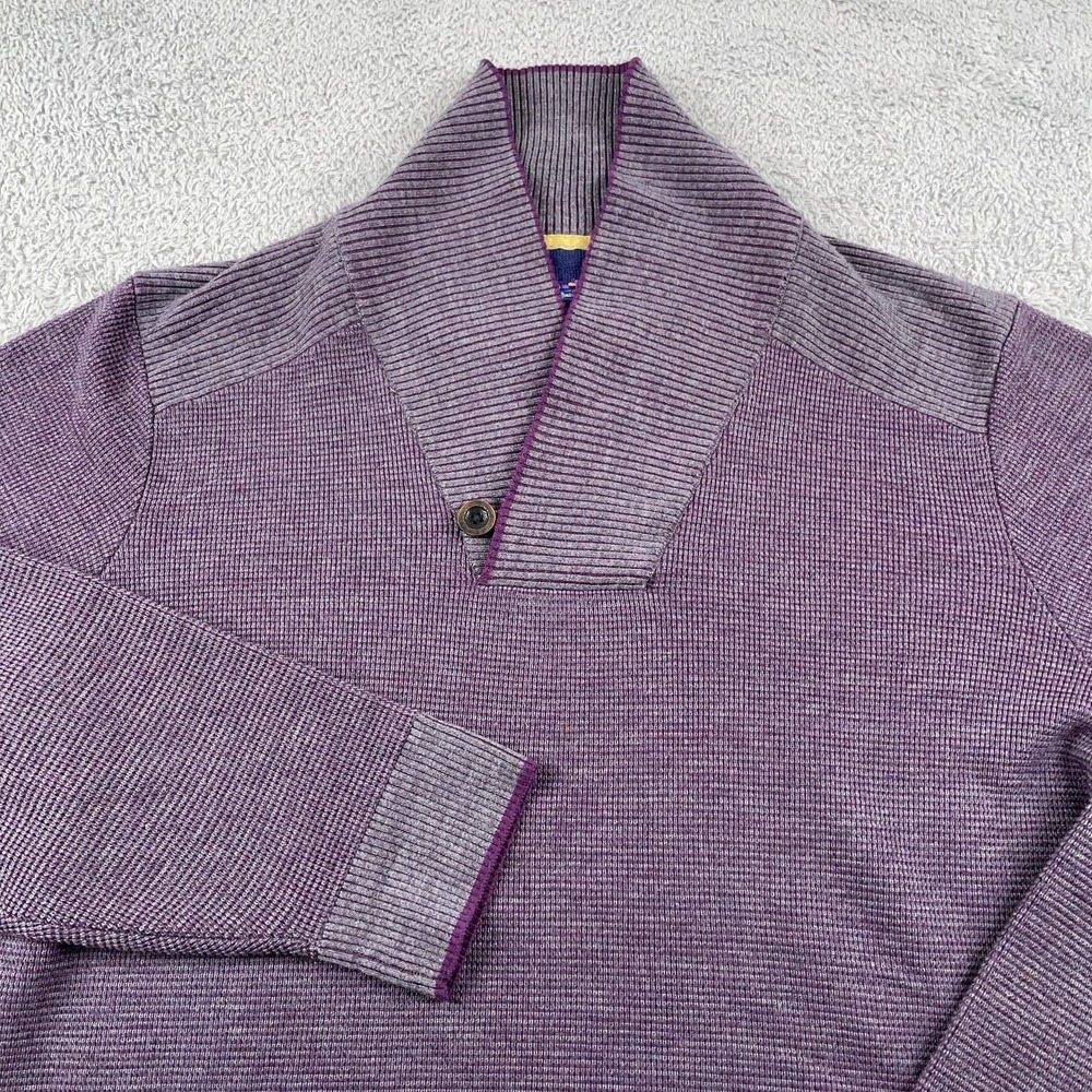 Robert Graham Sweater Mens XL Purple Wool Shawl Collar Pullover Classic Fit